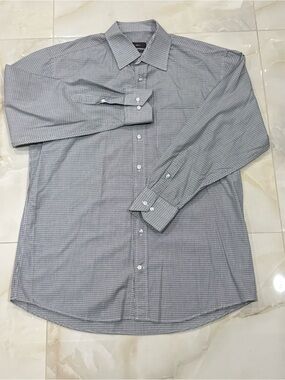 Alara Men's Gray Micro-Check Long-Sleeve Dress Shirt